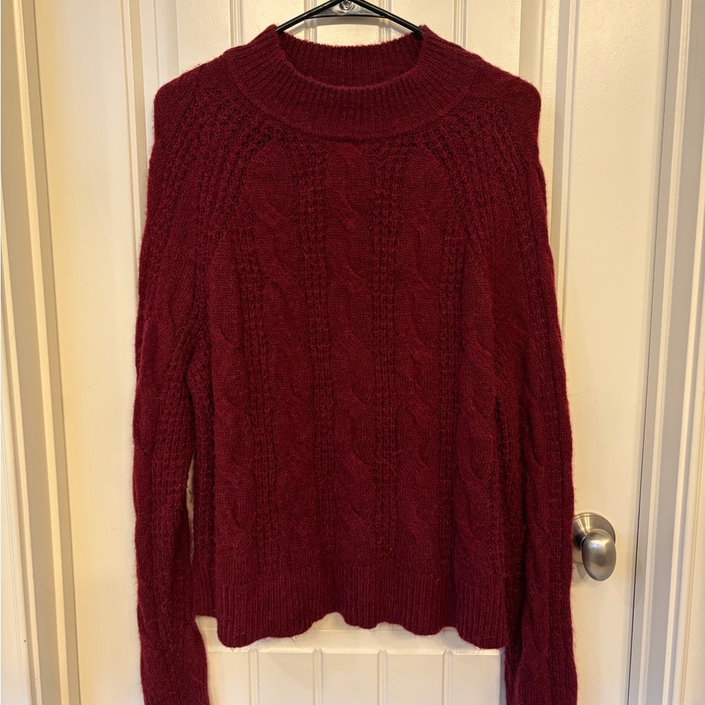 J. Crew Burgundy Cable Knit Turtleneck Sweater